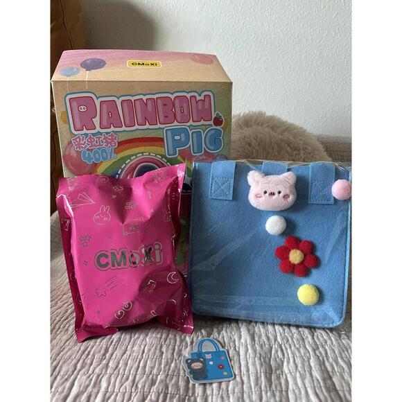 Rainbow Pig Plush Pendant With Tote Bag Series Blind Box - Blue and Gray - Picture 2 of 9